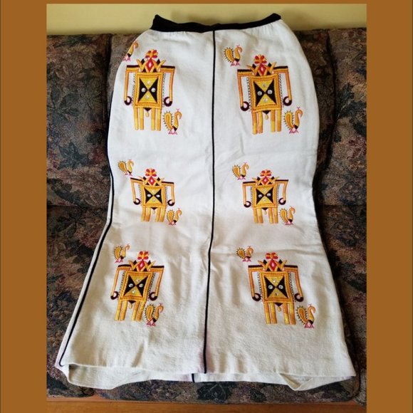 Unique, felted wool, long skirt,  Aztec-style embroidery & mirrors, handmade - Picture 1 of 5